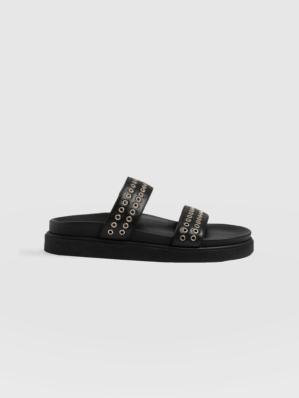 Maddox Eyelet Slides Black - Women's Sandals | Saint + Sofia® USA