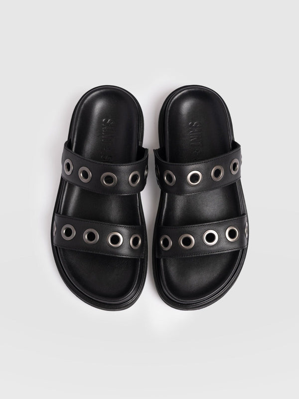 Madison Eyelet Slides - Black - Women's Shoes | Saint + Sofia® USA