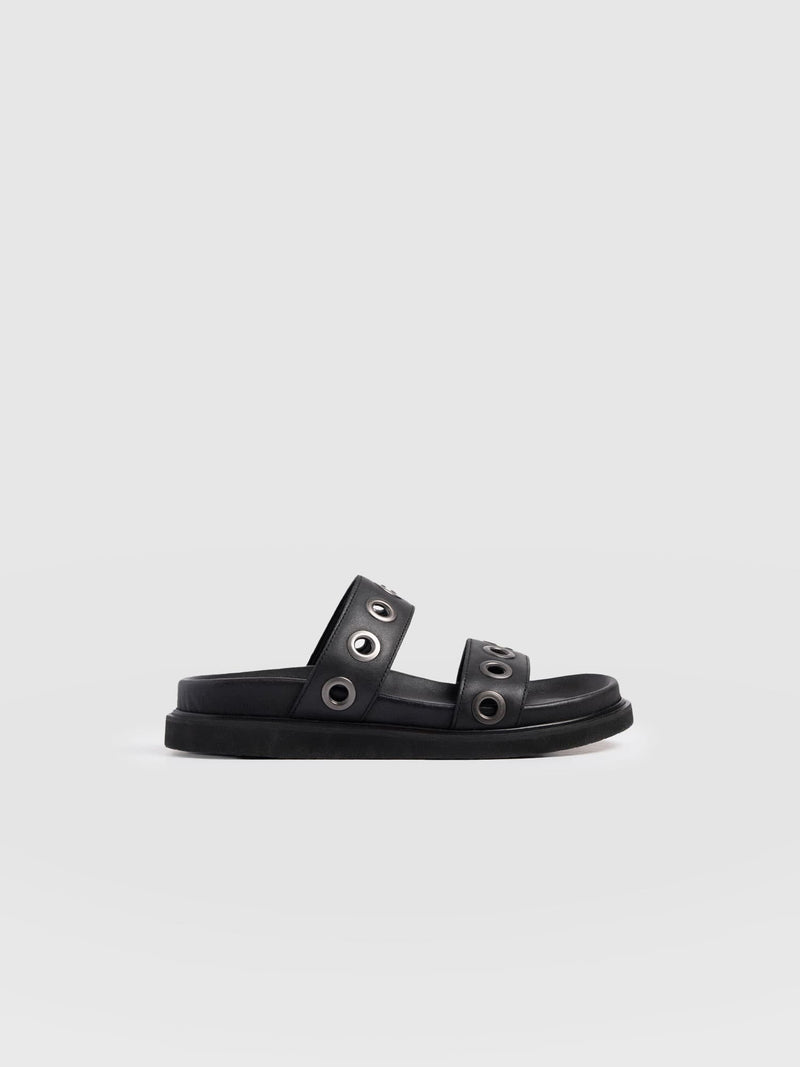Madison Eyelet Slides - Black - Women's Shoes | Saint + Sofia® USA