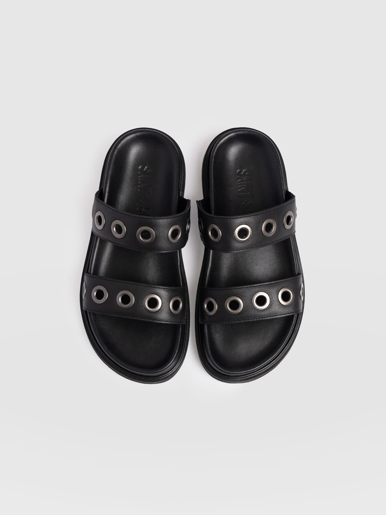 Madison Eyelet Slides - Black - Women's Shoes | Saint + Sofia® USA