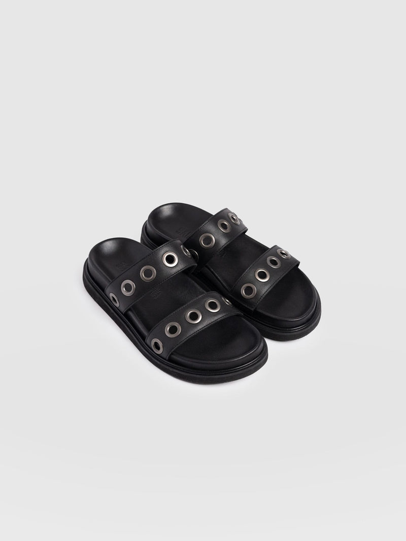 Madison Eyelet Slides - Black - Women's Shoes | Saint + Sofia® USA