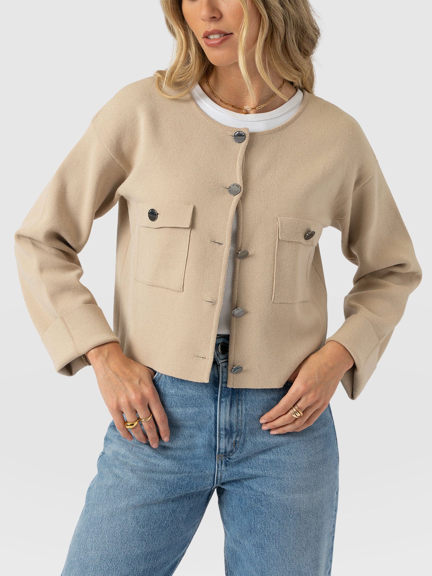 Maeva Knit Jacket Cream - Women's Wool Jacket | Saint + Sofia® US