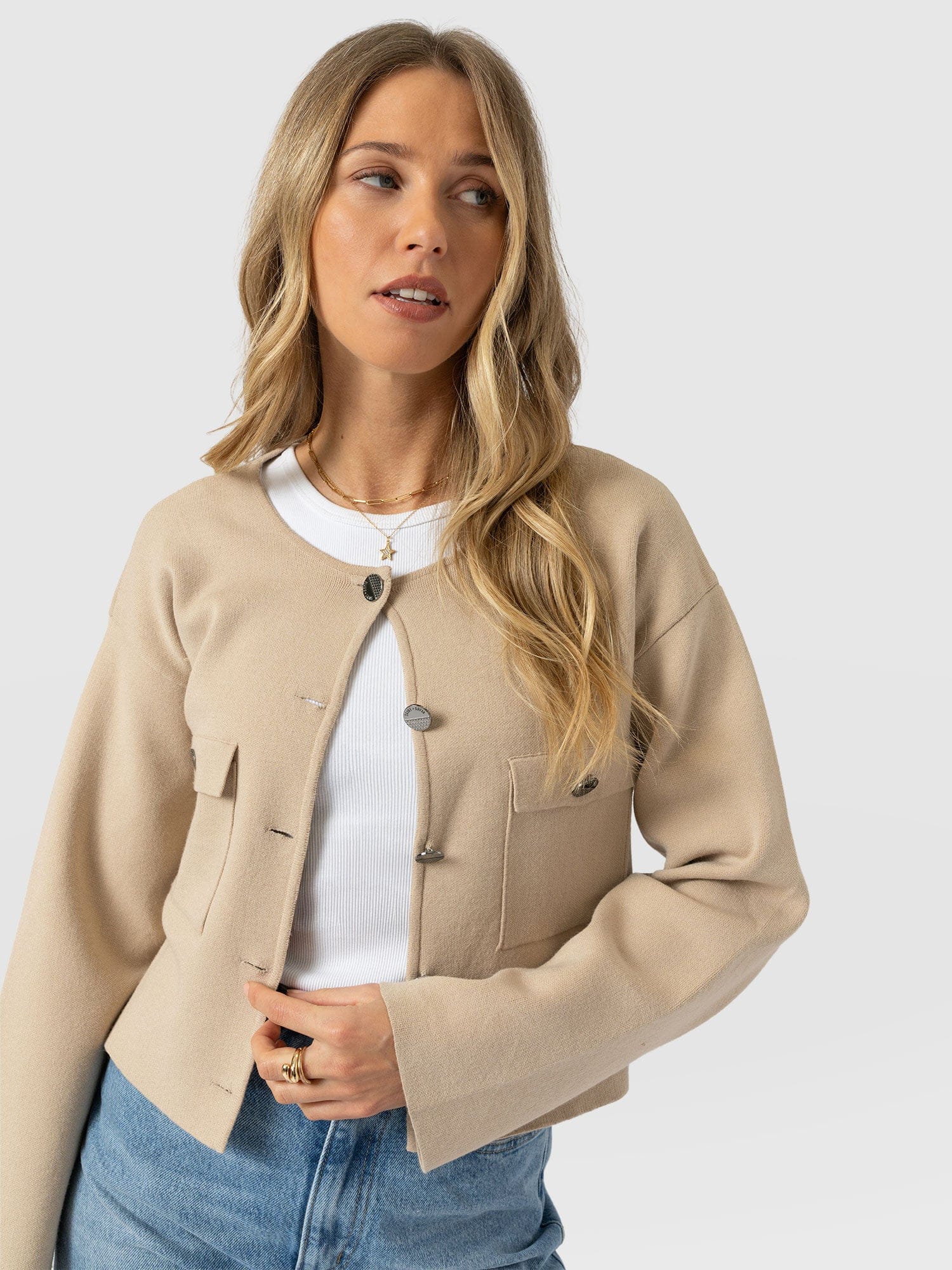Maeva Knit Jacket Cream - Women's Wool Jacket | Saint + Sofia® US