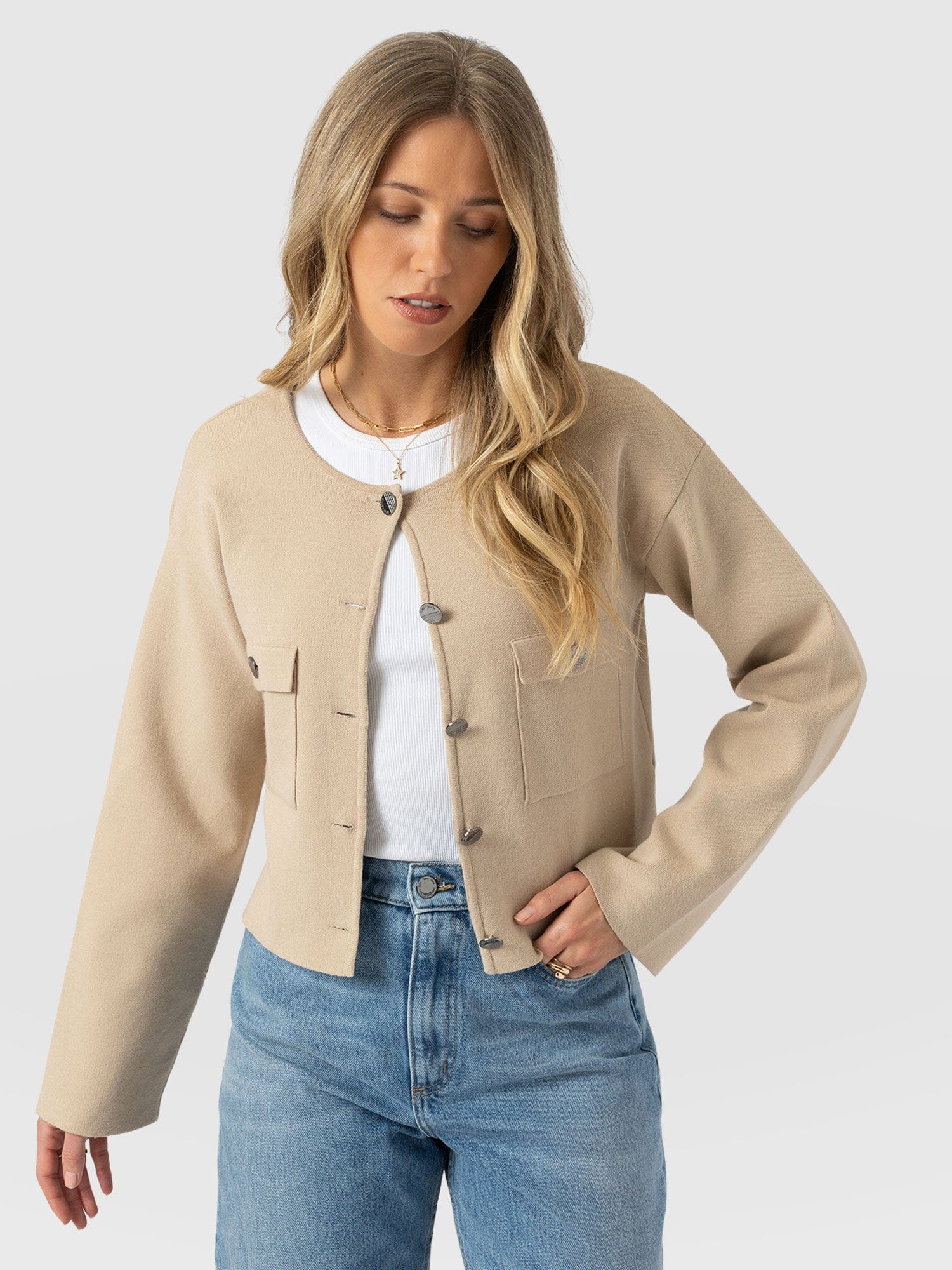 Maeva Knit Jacket Cream - Women's Wool Jacket | Saint + Sofia® US