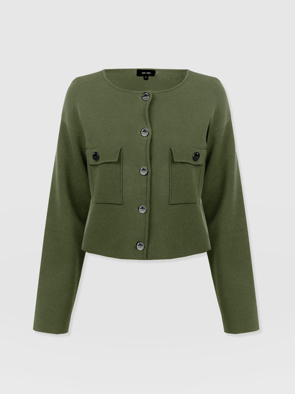 Maeva Knit Jacket - Khaki - Women's Knitwears | Saint + Sofia® USA