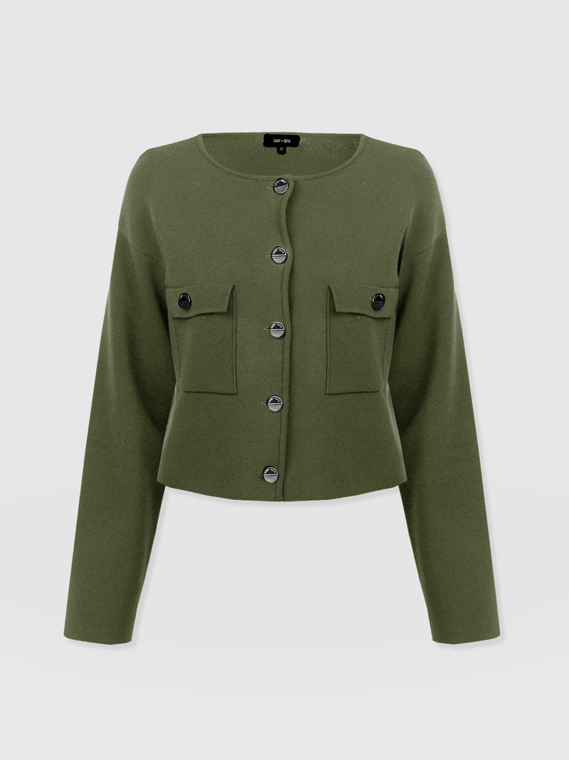 Maeva Knit Jacket - Khaki - Women's Knitwears | Saint + Sofia® USA
