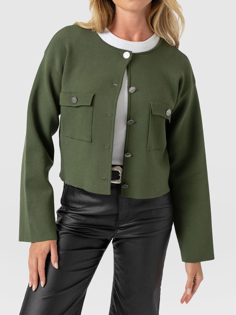 Maeva Knit Jacket - Khaki - Women's Knitwears | Saint + Sofia® USA