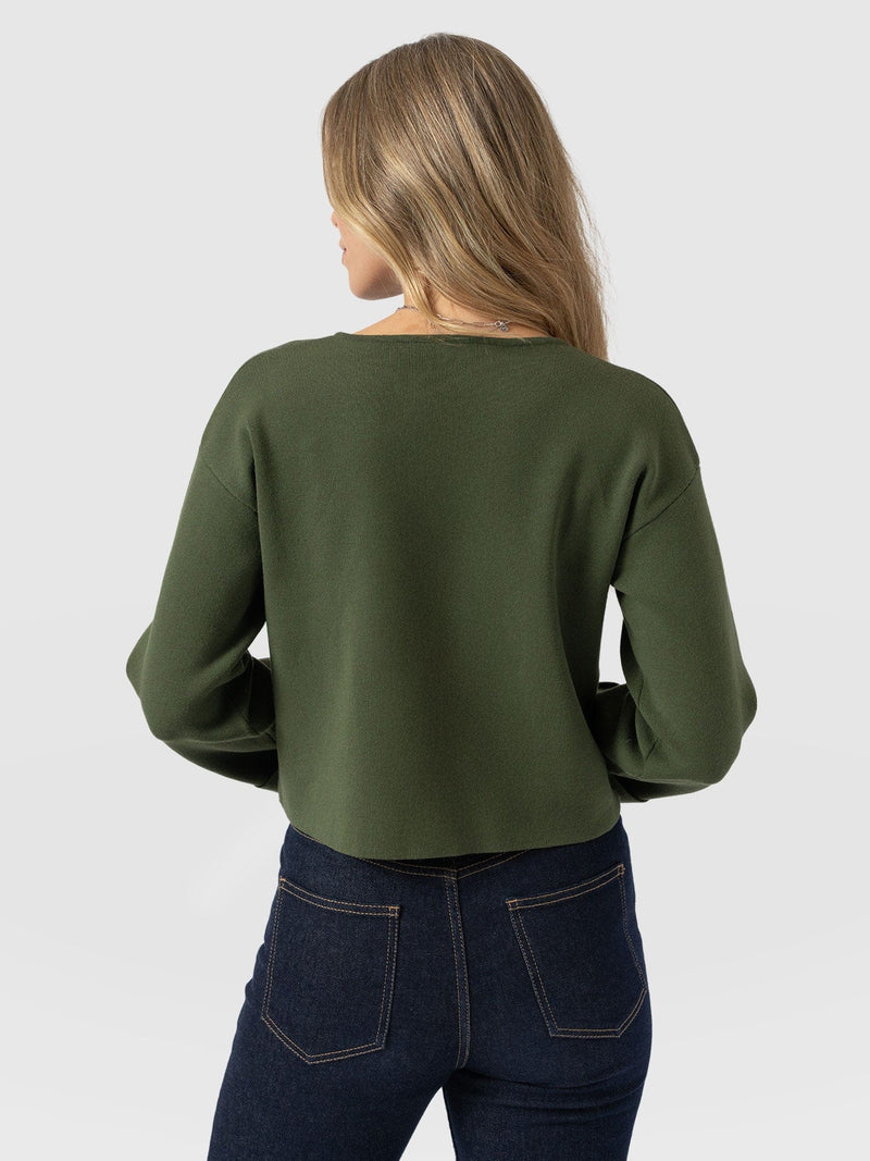 Maeva Knit Jacket - Khaki - Women's Knitwears | Saint + Sofia® USA