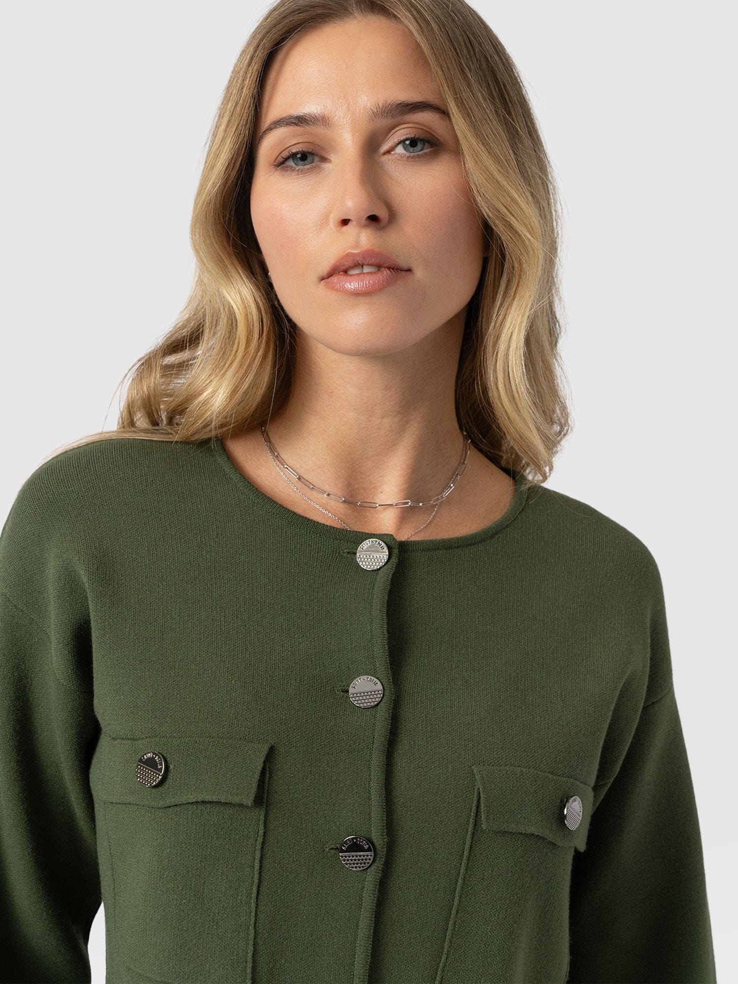 Maeva Knit Jacket - Khaki - Women's Knitwears | Saint + Sofia® USA
