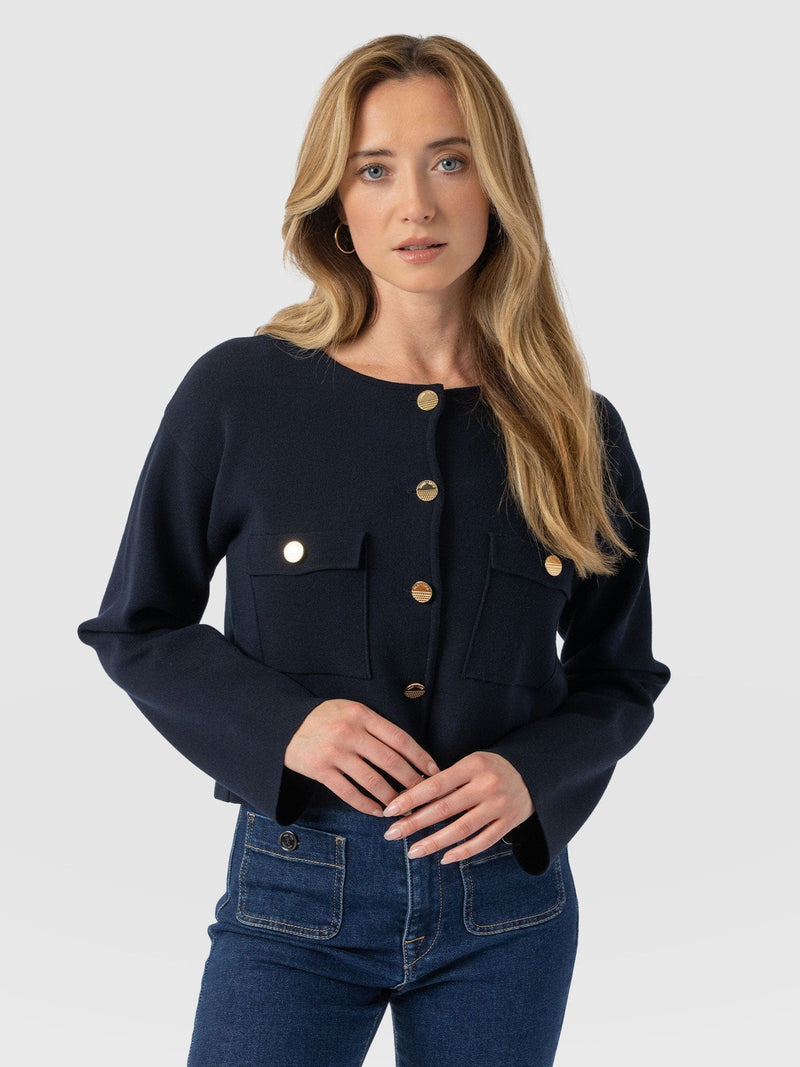 Maeva Knit Jacket Navy - Women's Wool Jacket | Saint + Sofia® US