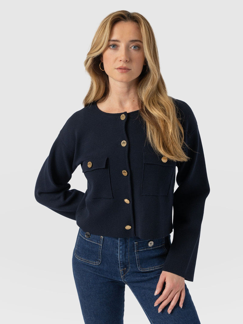 Maeva Knit Jacket Navy - Women's Wool Jacket | Saint + Sofia® US