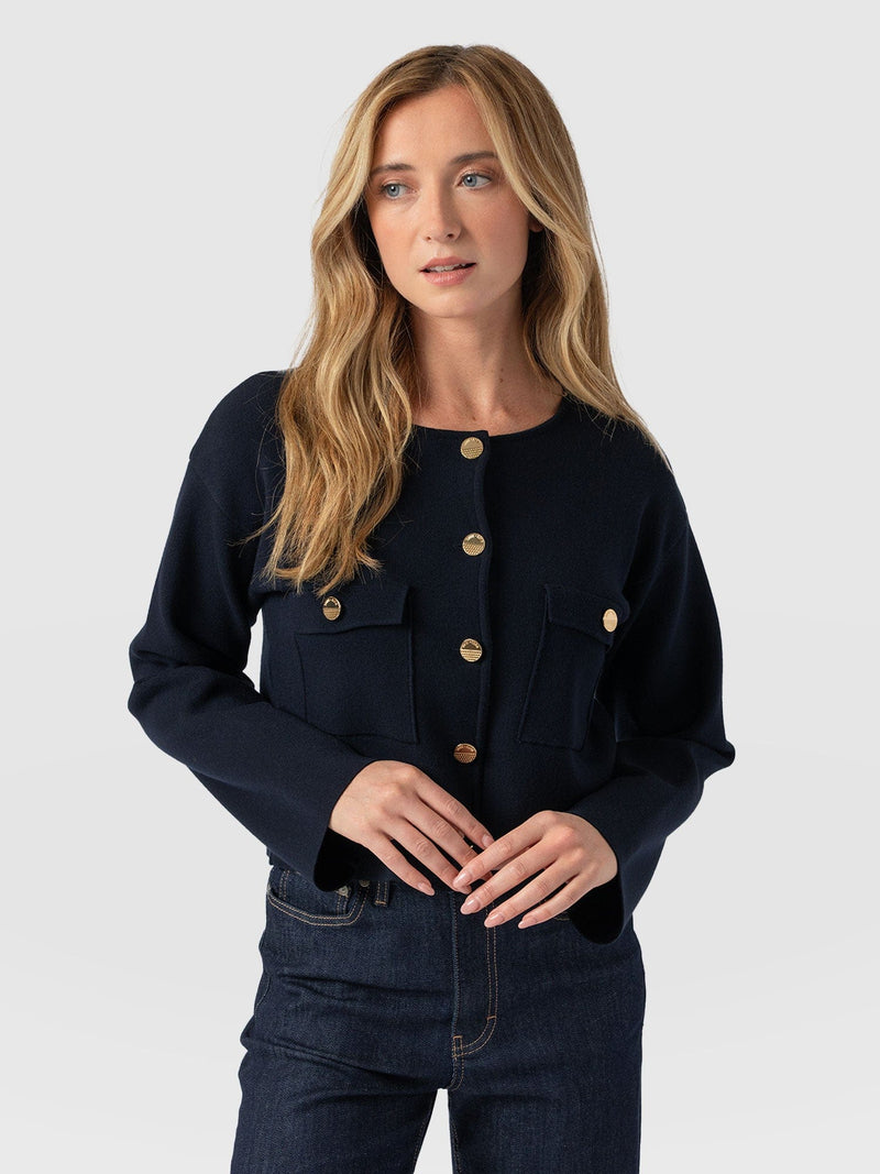 Maeva Knit Jacket Navy - Women's Wool Jacket | Saint + Sofia® US