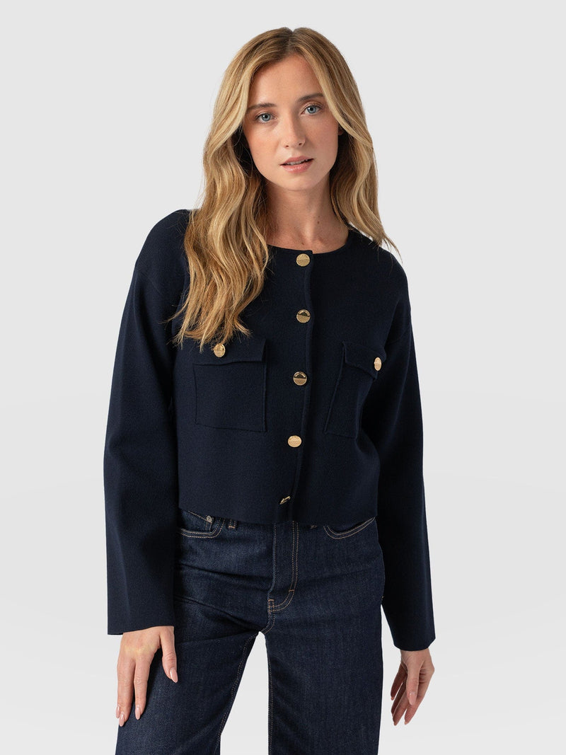 Maeva Knit Jacket Navy - Women's Wool Jacket | Saint + Sofia® US