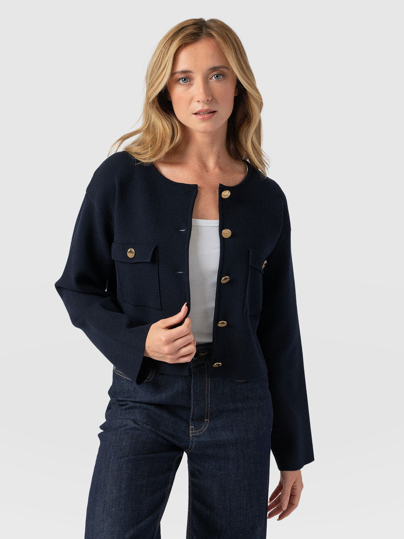 Maeva Knit Jacket Navy - Women's Wool Jacket | Saint + Sofia® US