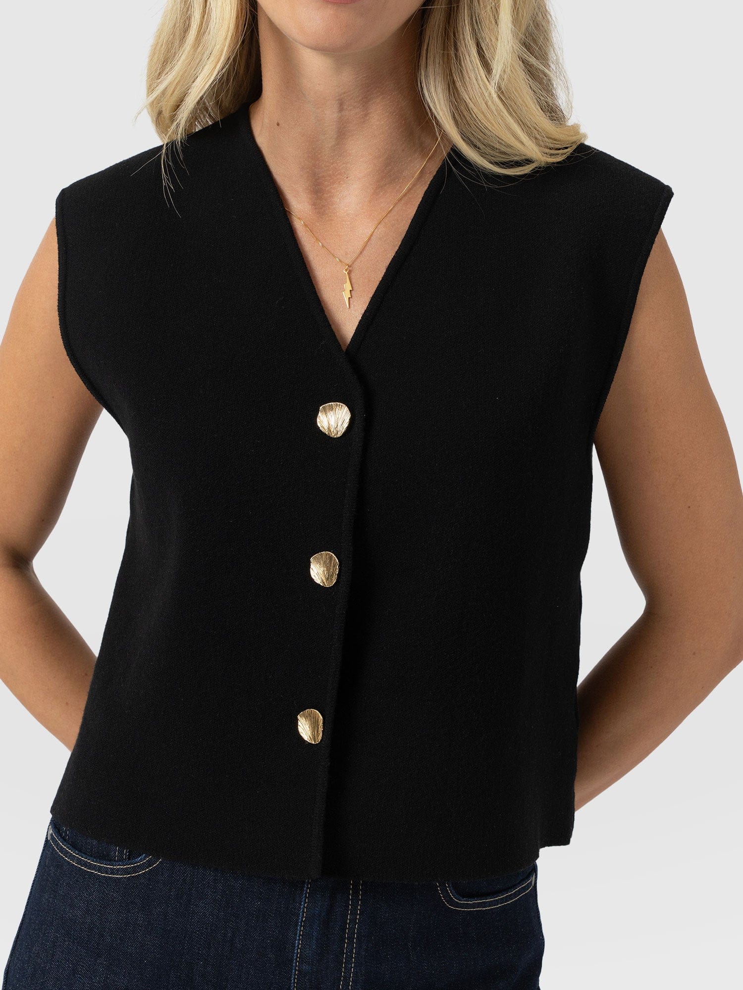 Maeva Knit Waistcoat - Black - Women's Sweaters | Saint + Sofia® USA