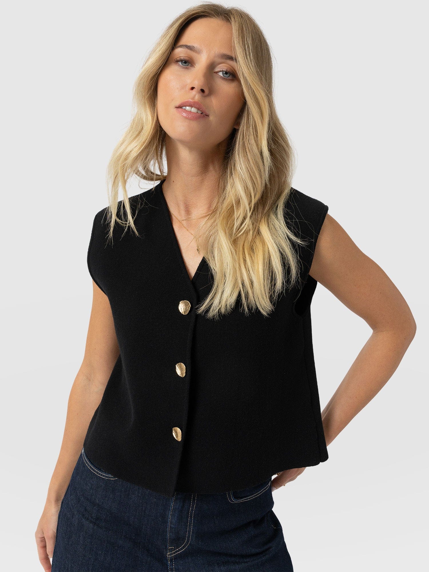Maeva Knit Waistcoat - Black - Women's Sweaters | Saint + Sofia® USA