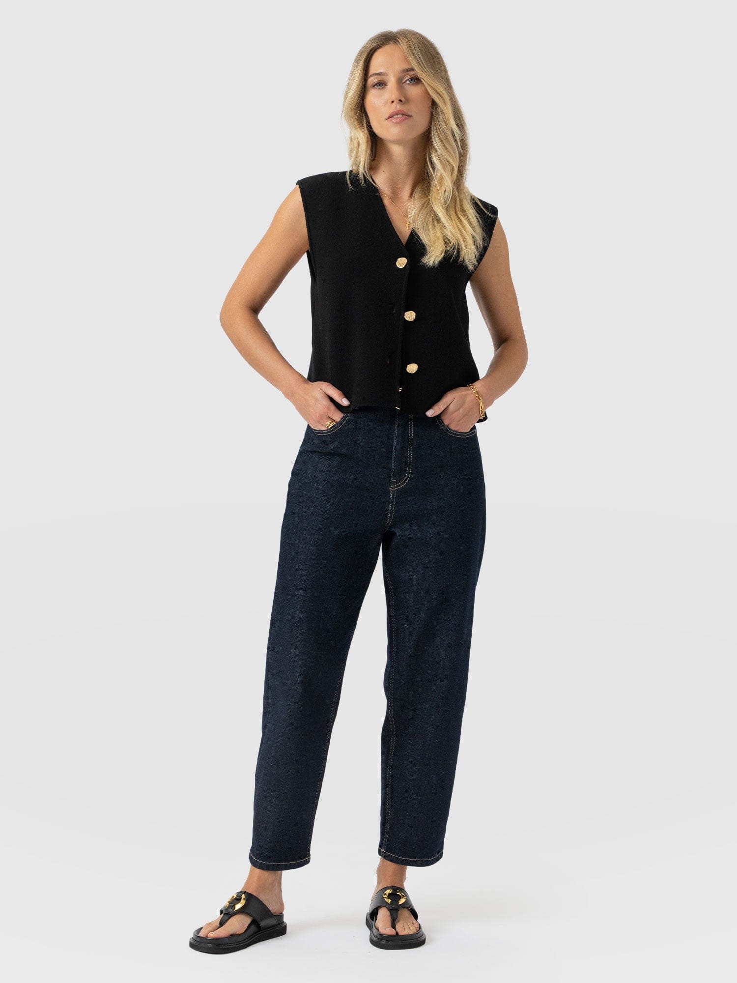 Maeva Knit Waistcoat - Black - Women's Sweaters | Saint + Sofia® USA