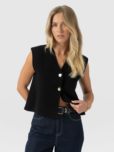 Maeva Knit Waistcoat - Black - Women's Sweaters | Saint + Sofia® USA