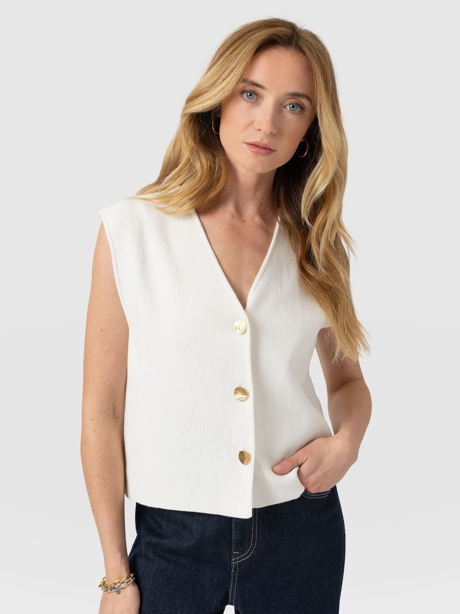 Maeva Knit Waistcoat - Cream - Women's Sweaters | Saint + Sofia® USA