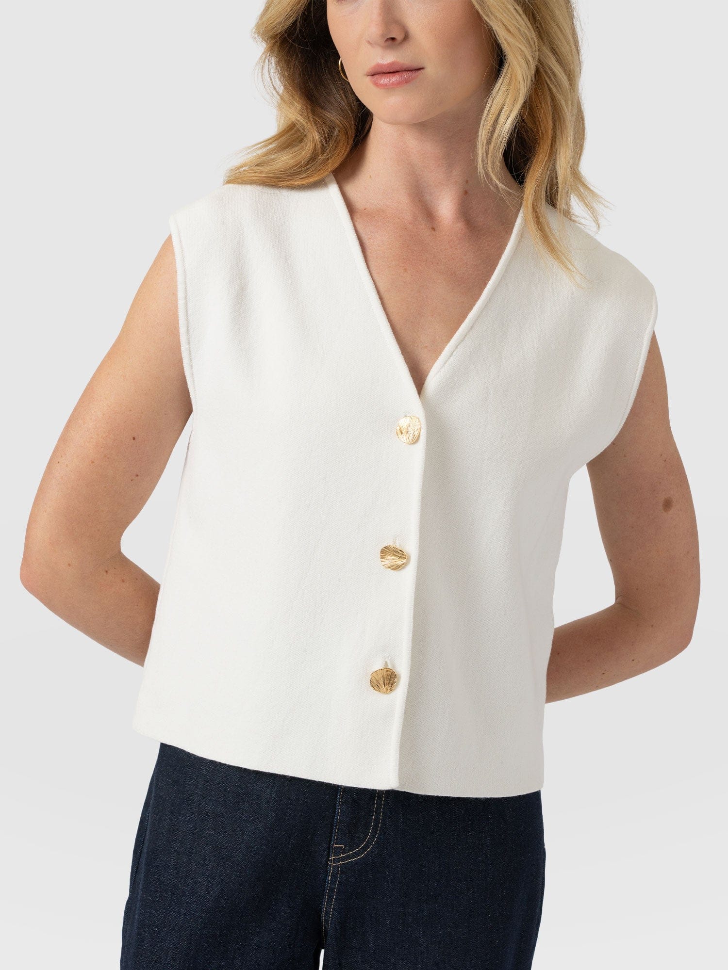 Maeva Knit Waistcoat - Cream - Women's Sweaters | Saint + Sofia® USA