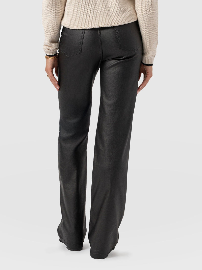 Maeve Wide Leg Pant - Black Coated - Women's Trousers | Saint + Sofia® US
