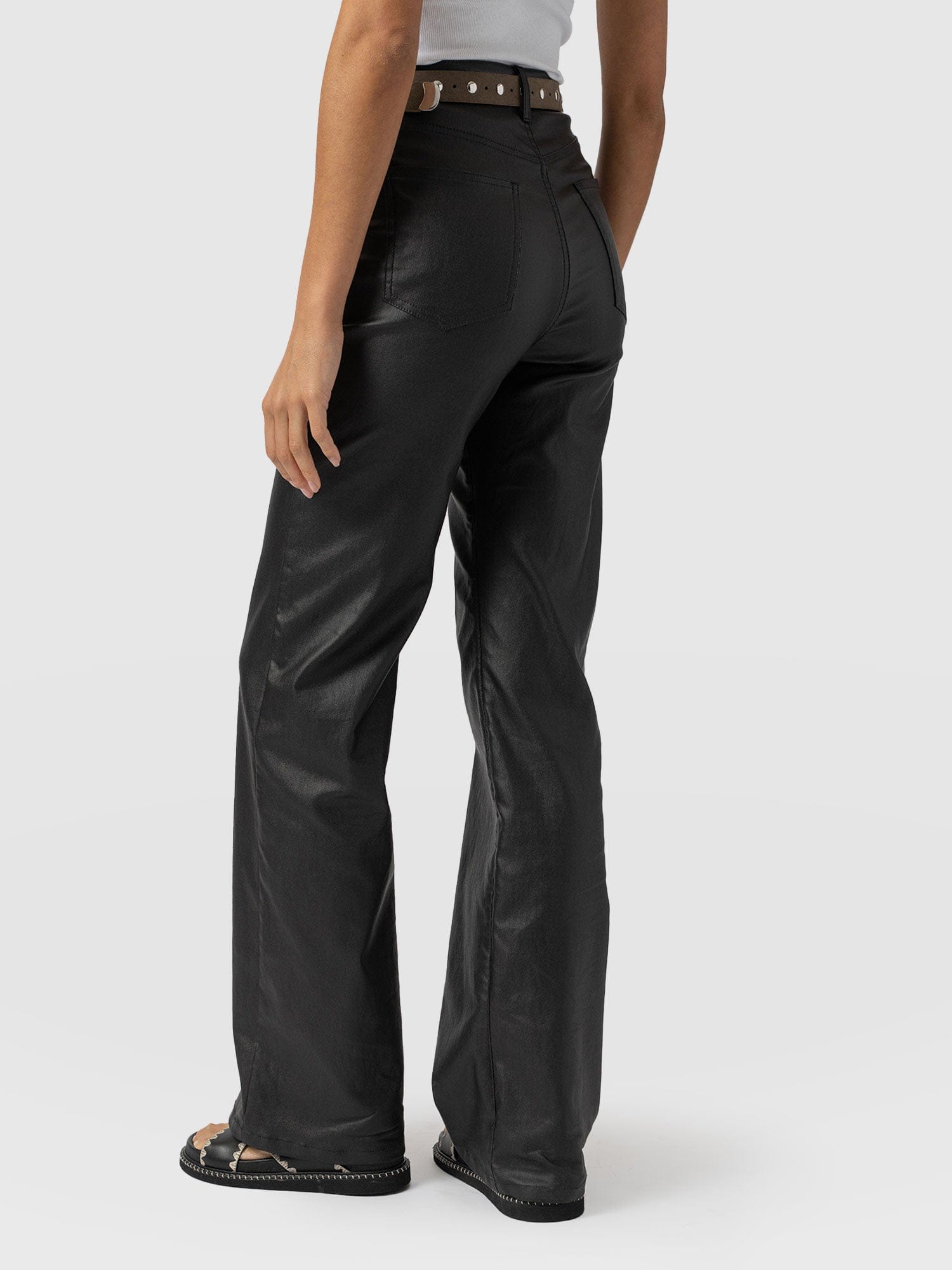 Maeve Wide Leg Pant - Black Coated - Women's Trousers | Saint + Sofia® US