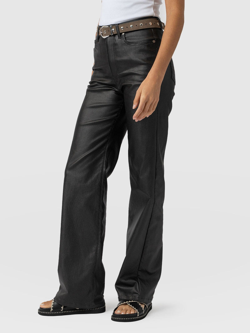 Maeve Wide Leg Pant - Black Coated - Women's Trousers | Saint + Sofia® US