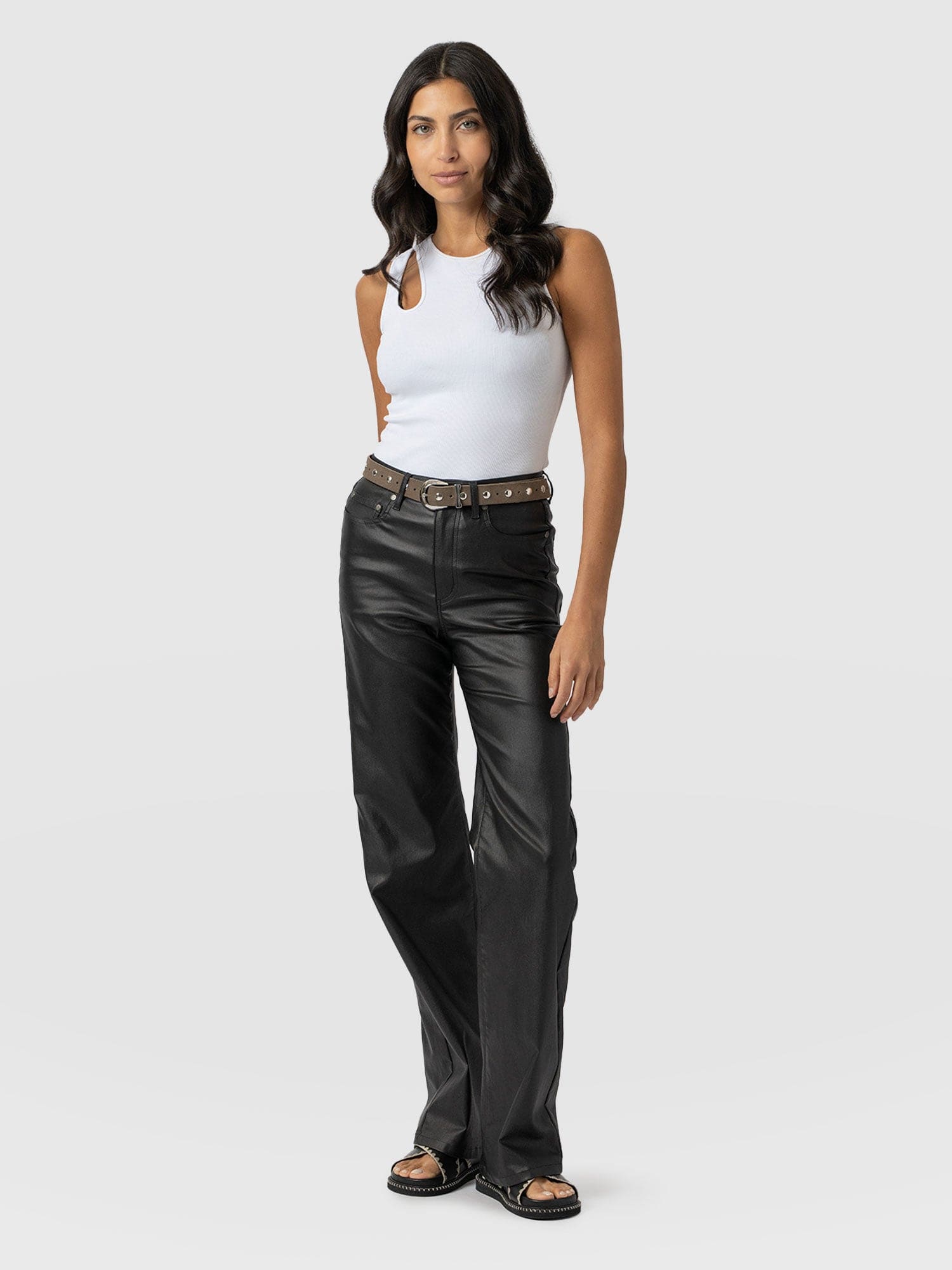 Maeve Wide Leg Pant - Black Coated - Women's Trousers | Saint + Sofia® US