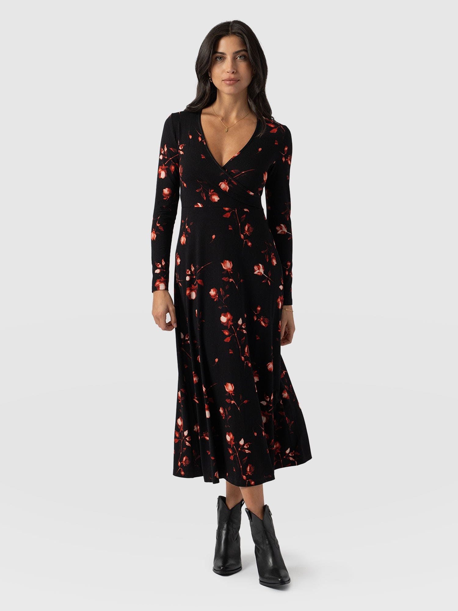 Maggie Wrap Midi Dress Dark Roses - Women's Dresses | Saint + Sofia® US