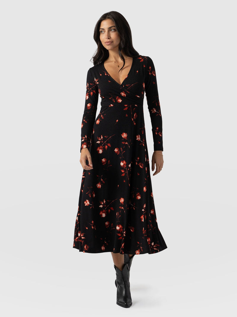 Maggie Wrap Midi Dress Dark Roses - Women's Dresses | Saint + Sofia® US