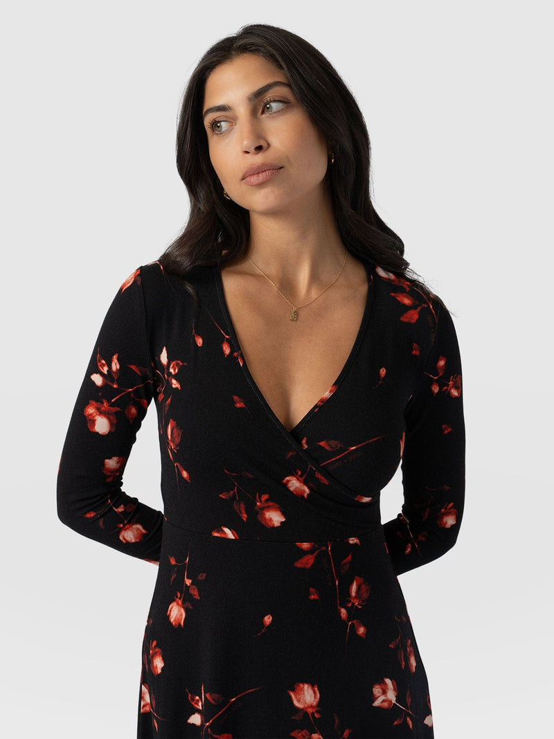 Maggie Wrap Midi Dress Dark Roses - Women's Dresses | Saint + Sofia® US