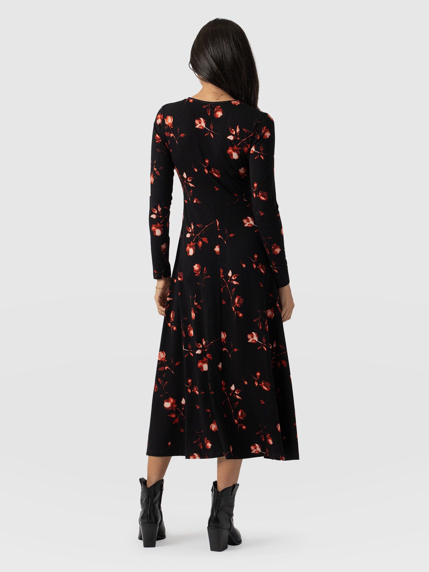 Maggie Wrap Midi Dress Dark Roses - Women's Dresses | Saint and Sofia® USA