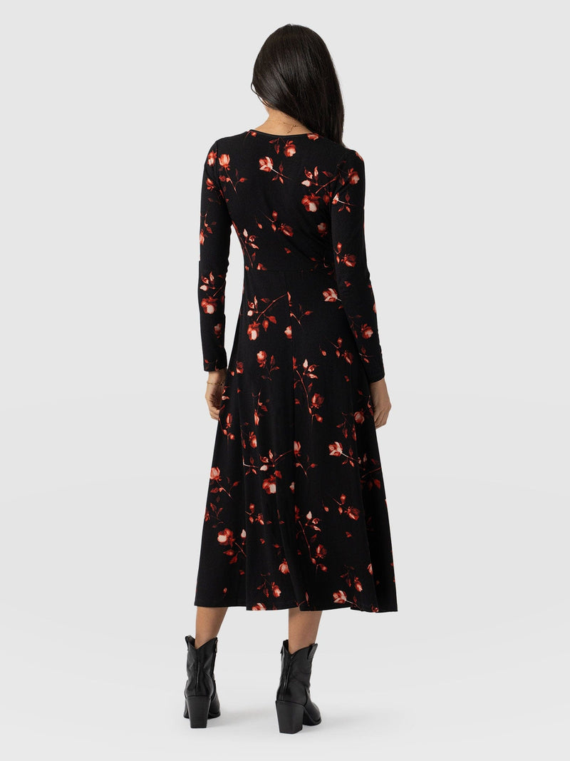 Maggie Wrap Midi Dress Dark Roses - Women's Dresses | Saint + Sofia® US