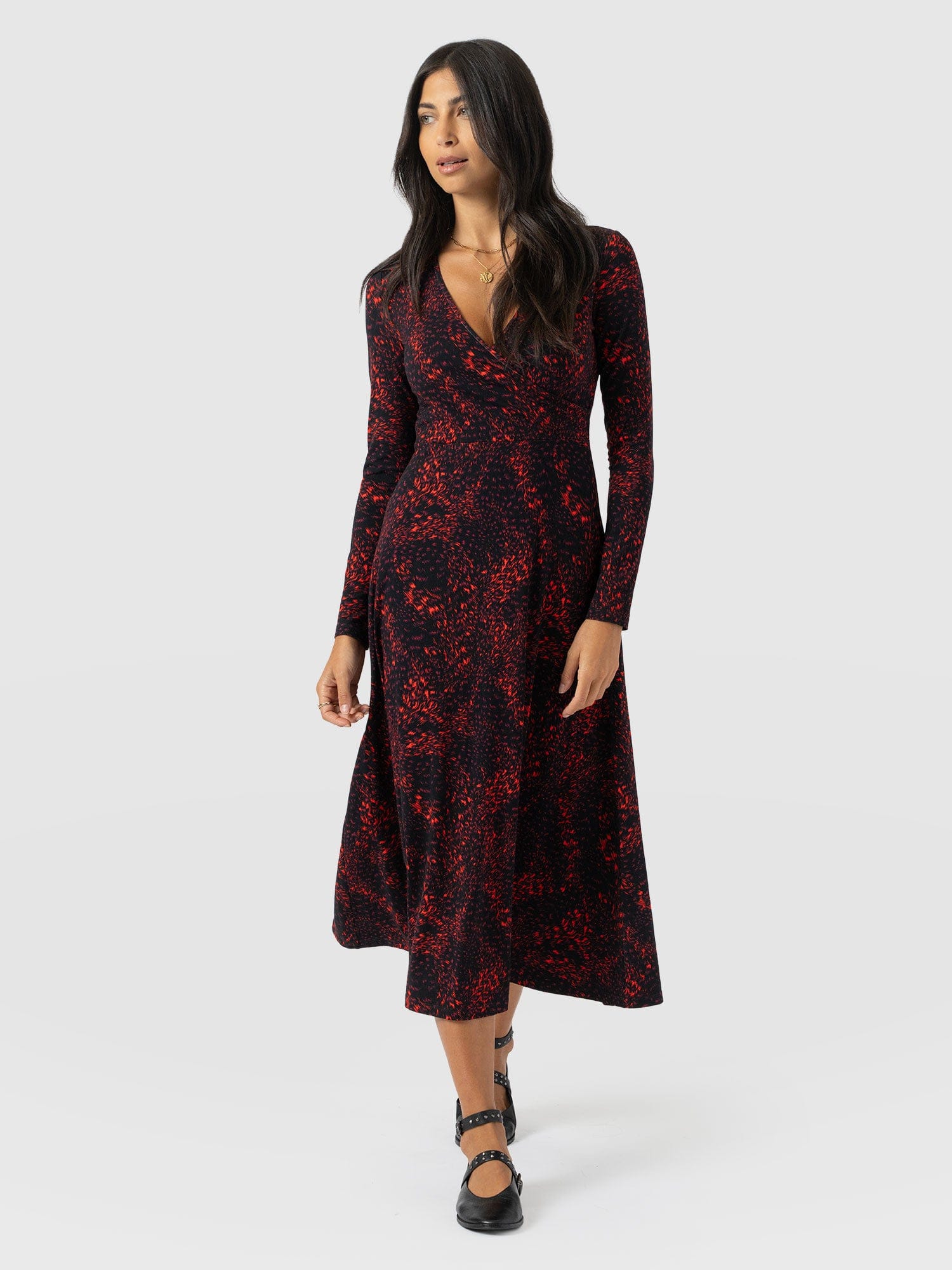 Maggie Wrap Midi Dress - Red Fade Spot - Women's Dresses | Saint + Sofia® USA