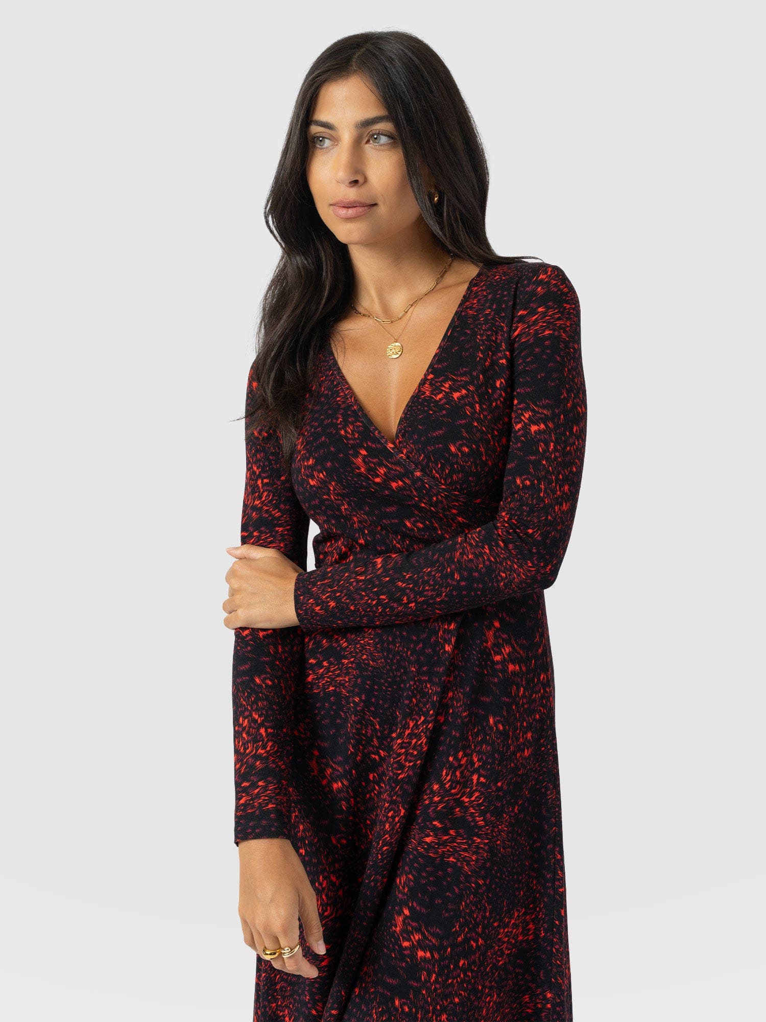 Maggie Wrap Midi Dress - Red Fade Spot - Women's Dresses | Saint + Sofia® USA