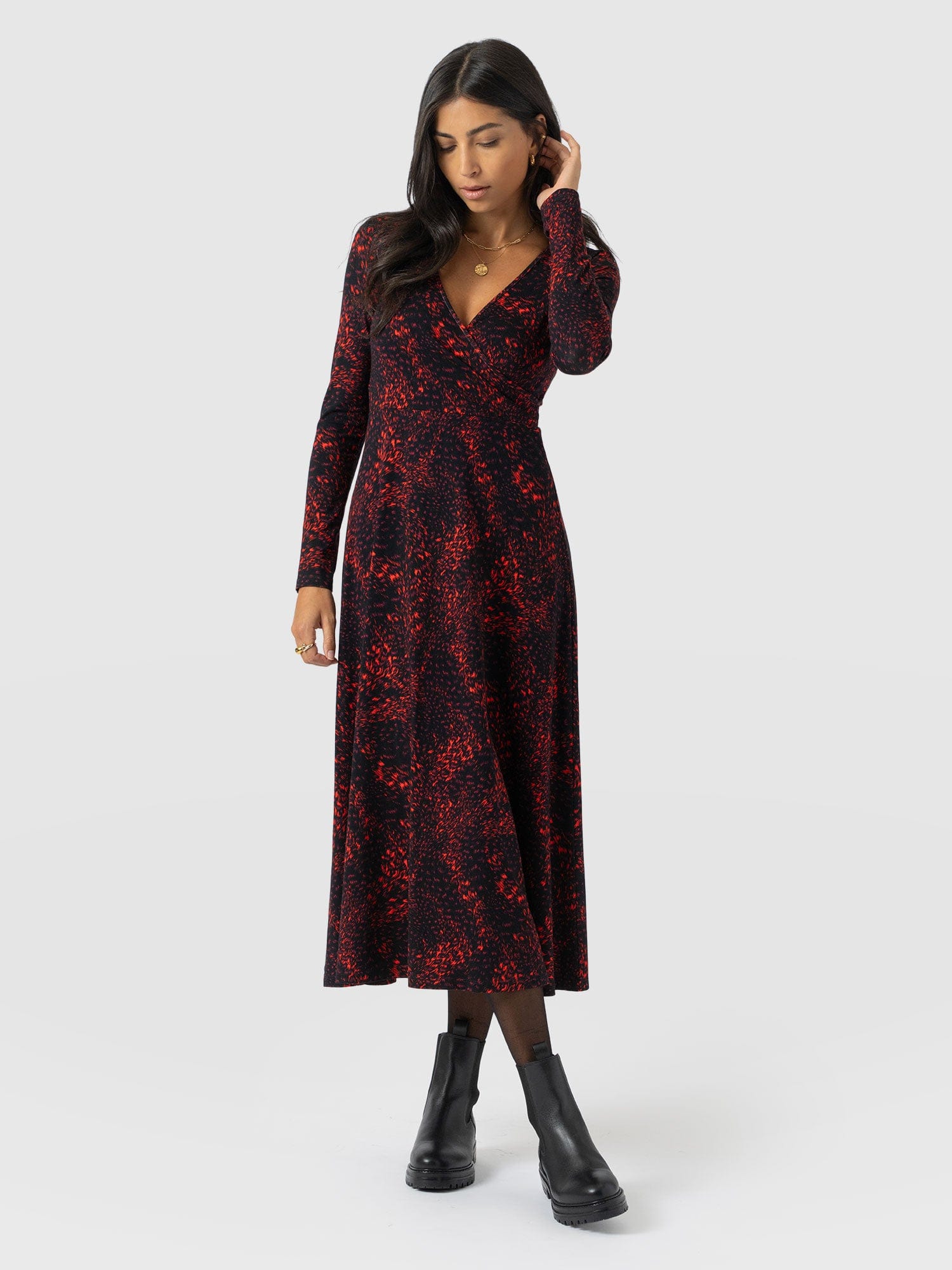 Maggie Wrap Midi Dress - Red Fade Spot - Women's Dresses | Saint + Sofia® USA