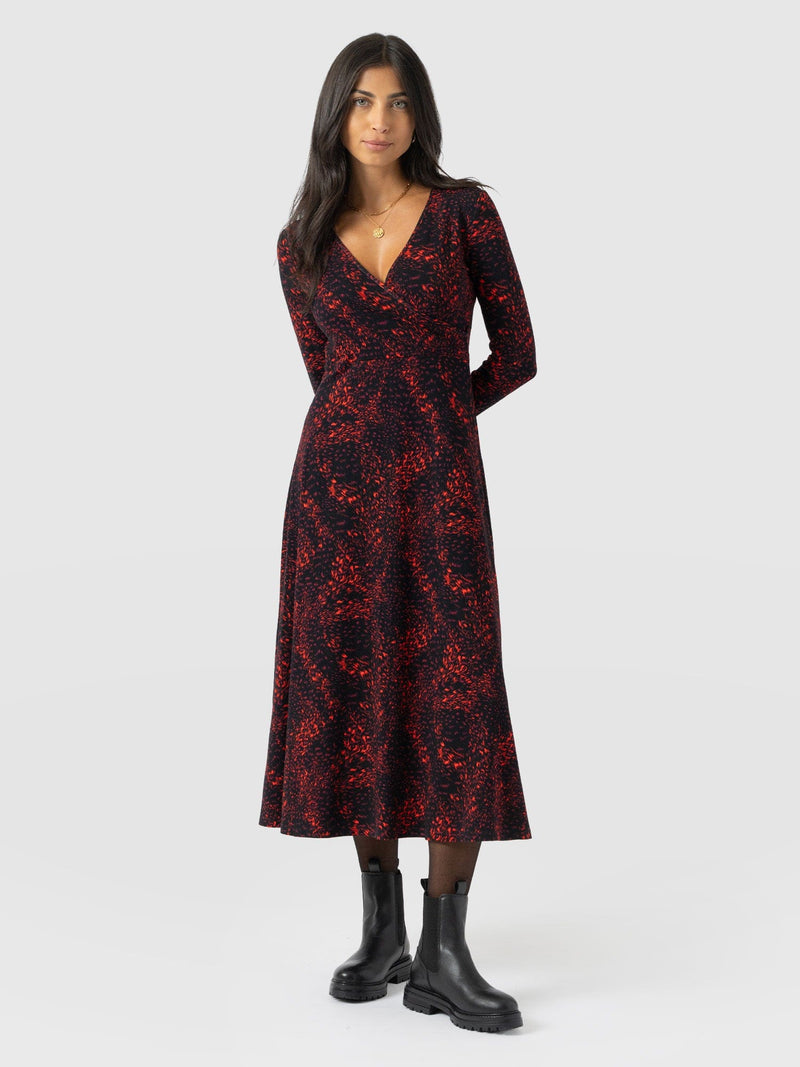 Maggie Wrap Midi Dress - Red Fade Spot - Women's Dresses | Saint + Sofia® USA