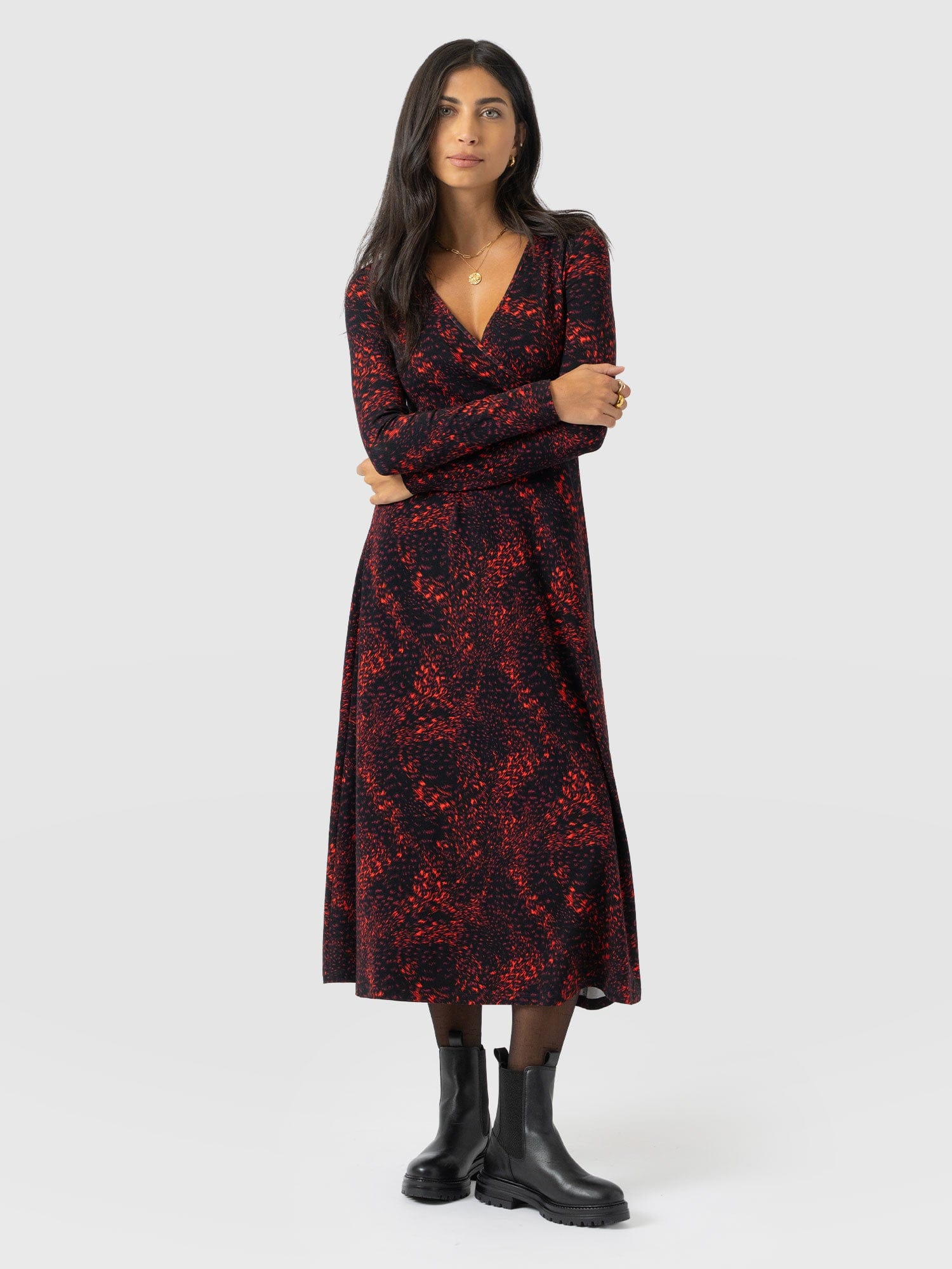 Maggie Wrap Midi Dress - Red Fade Spot - Women's Dresses | Saint + Sofia® USA