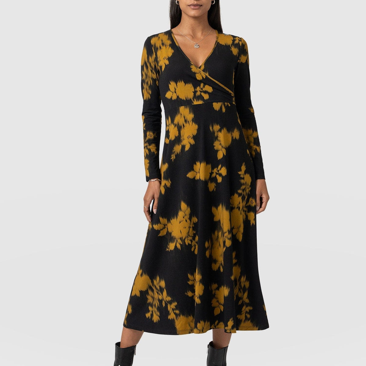 yellow midi wrap dress Saint + Sofia | Women's Maggie Wrap Midi Dress | Dress | Floral