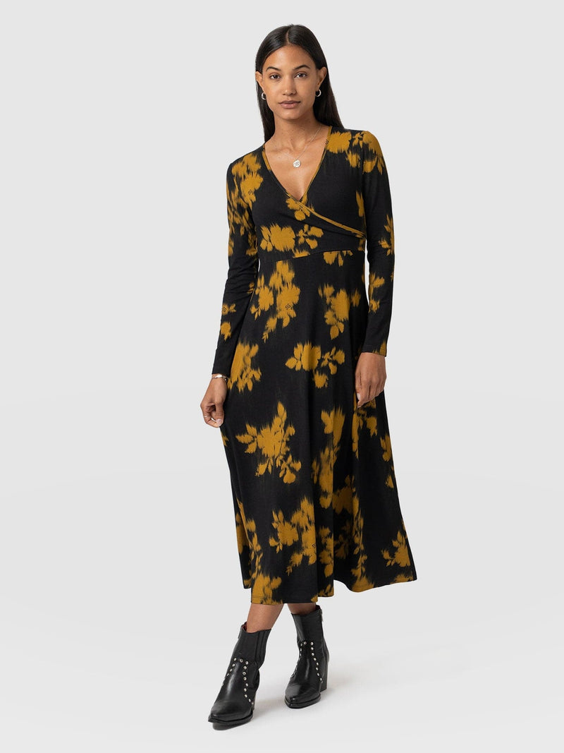 Maggie Wrap Midi Dress Yellow Fade Floral - Women's Dresses | Saint + Sofia® US