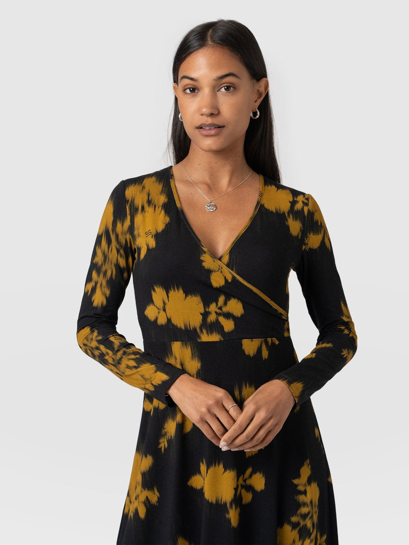 Maggie Wrap Midi Dress Yellow Fade Floral - Women's Dresses | Saint + Sofia® US