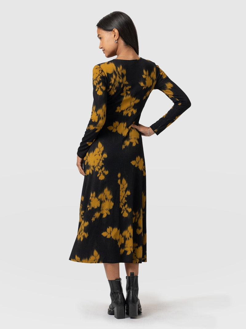 Maggie Wrap Midi Dress Yellow Fade Floral - Women's Dresses | Saint + Sofia® US