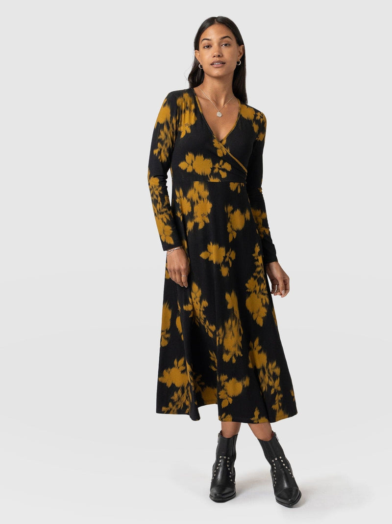 Maggie Wrap Midi Dress Yellow Fade Floral - Women's Dresses | Saint + Sofia® US