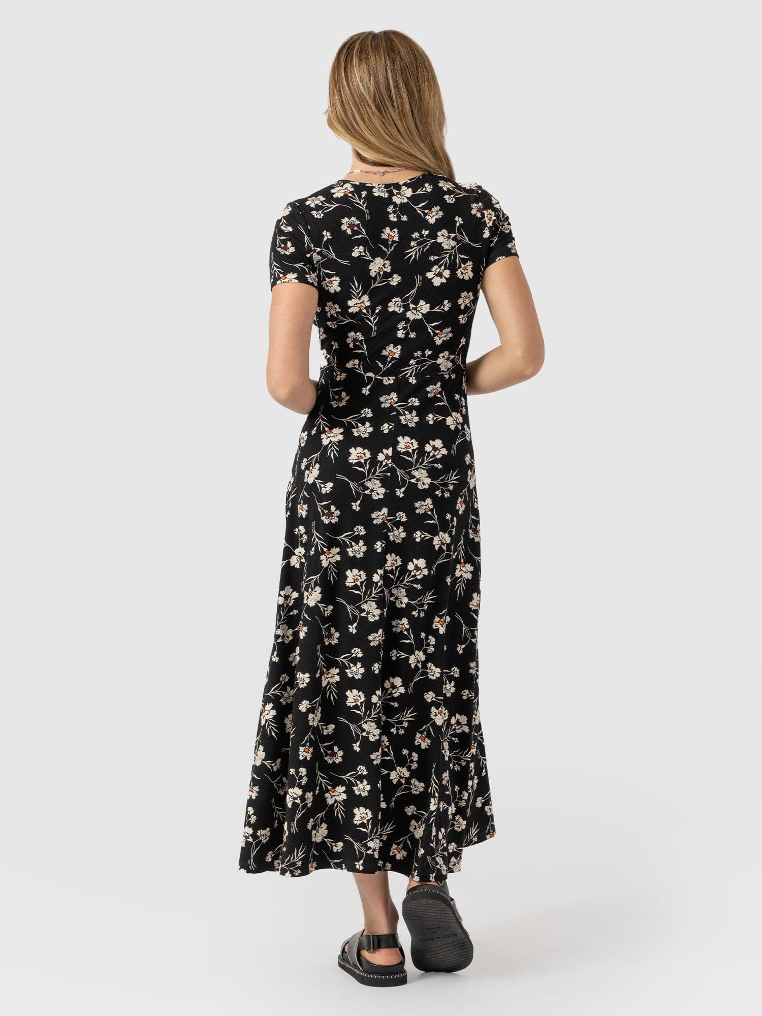 Maggie Wrap Short Sleeve Midi Dress  - Black Spring Floral - Women's Dresss | Saint + Sofia® USA