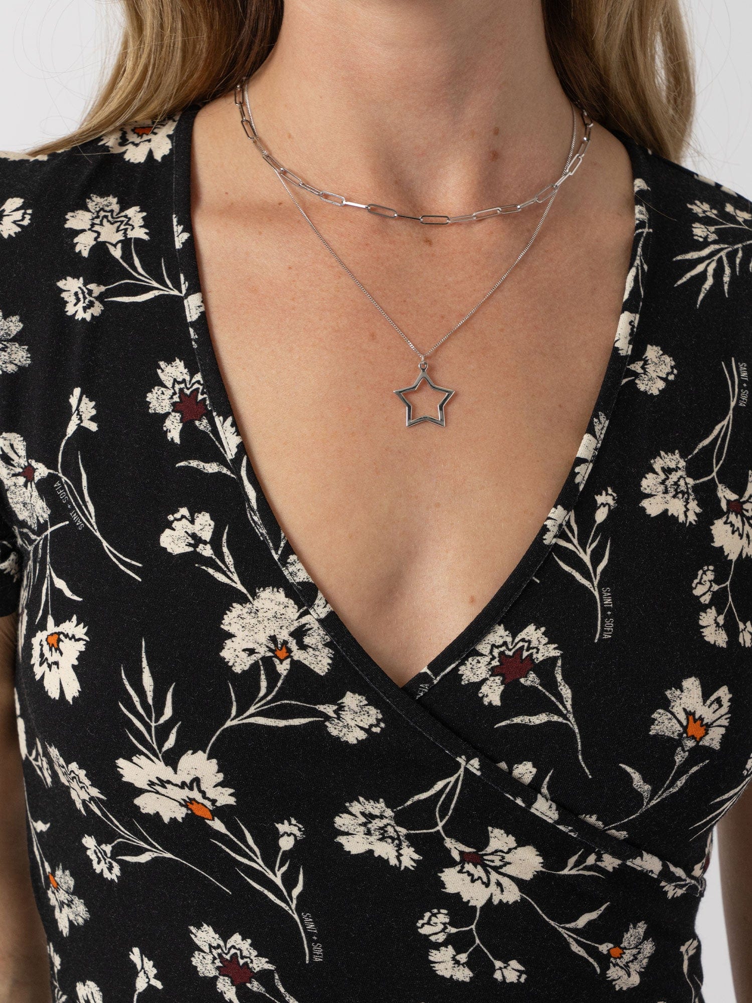 Maggie Wrap Short Sleeve Midi Dress  - Black Spring Floral - Women's Dresss | Saint + Sofia® USA