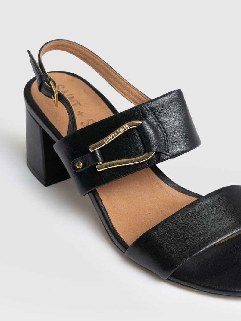 Maida Block Heeled Mules - Black - Women's Shoes | Saint + Sofia® USA