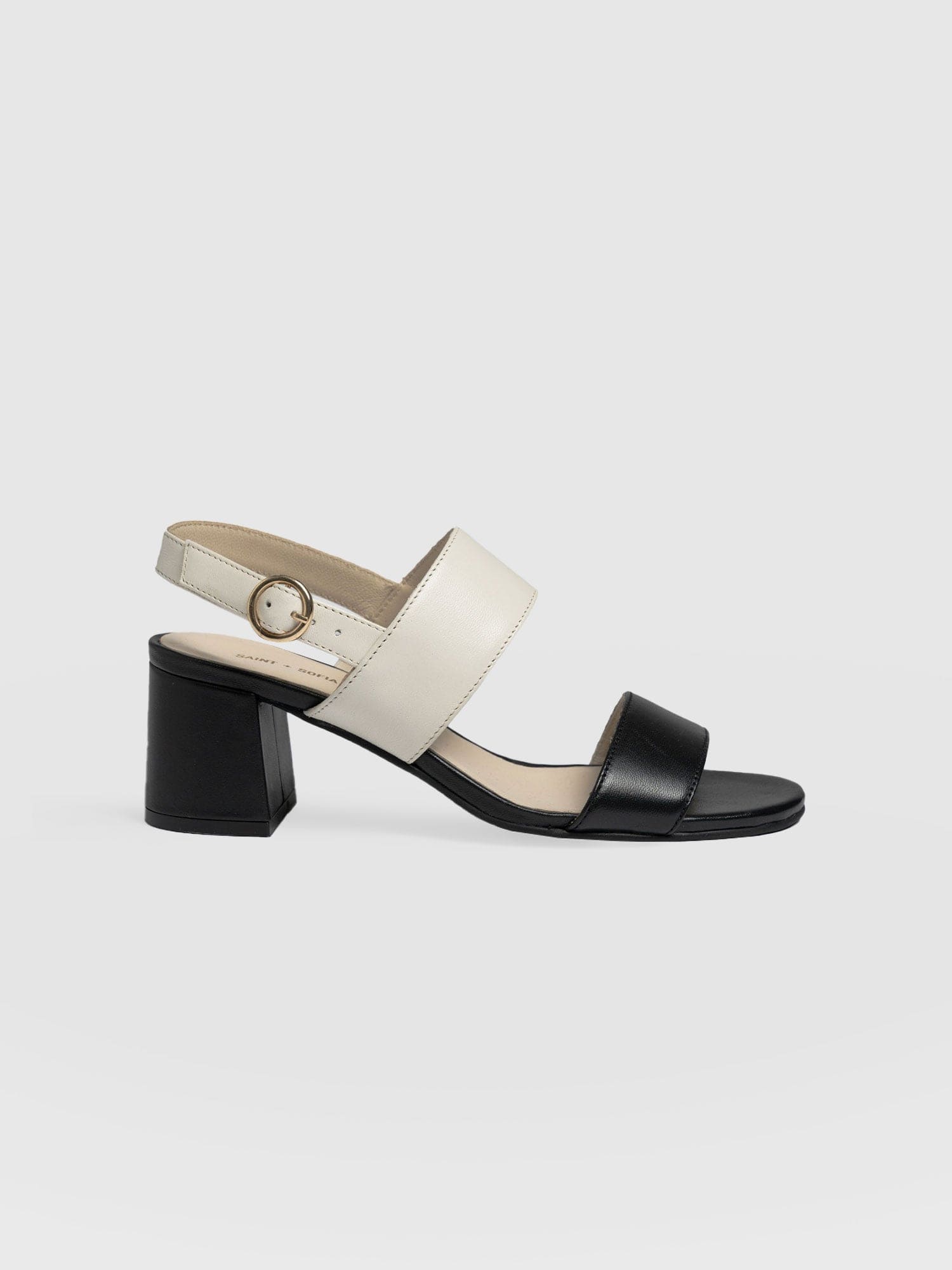 Maida Block Heeled Sandal Cream & Black - Women's Shoes | Saint + Sofia® USA