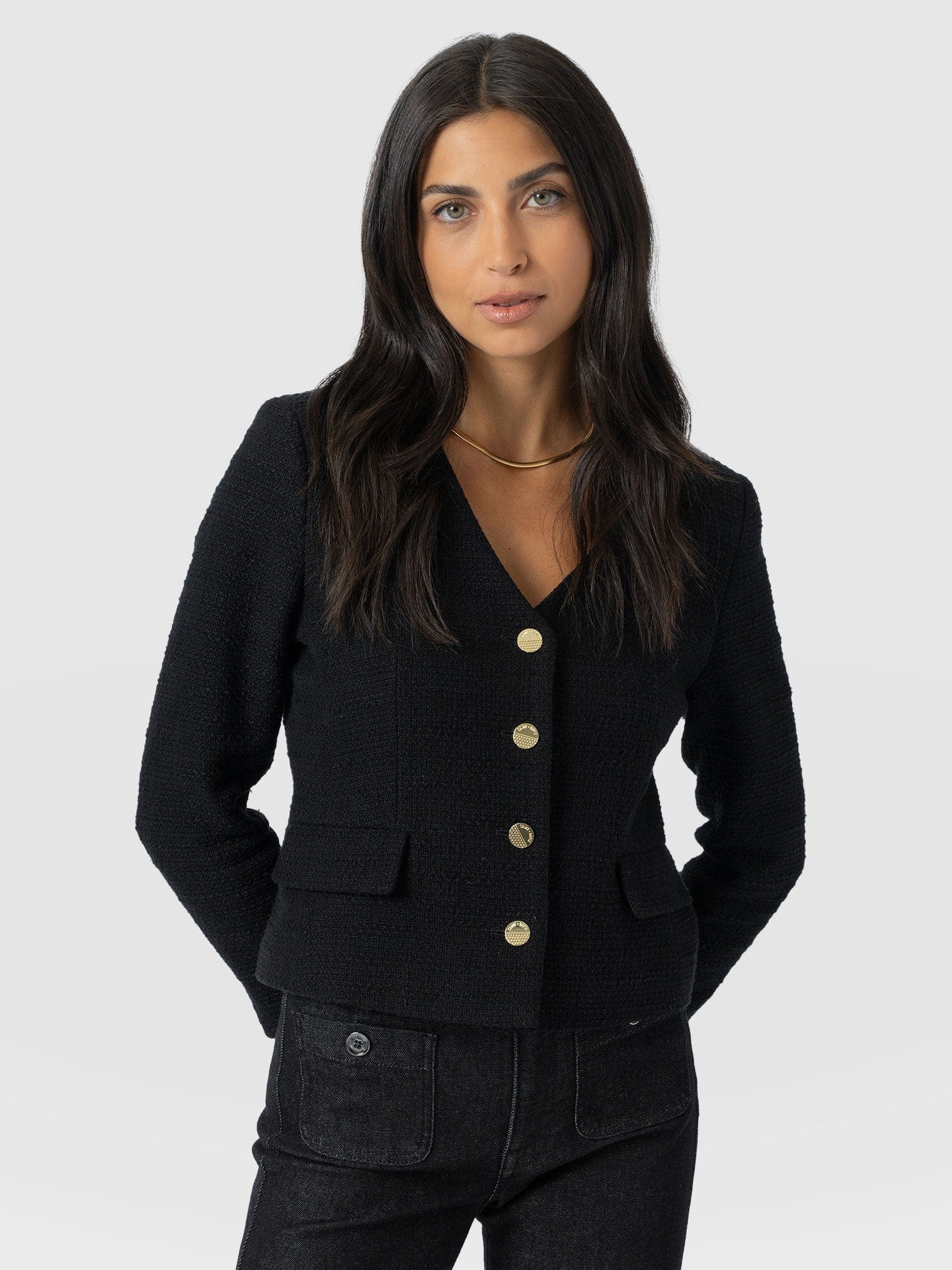 Margot V Neck Jacket - Black - Women's Jackets | Saint + Sofia? USA