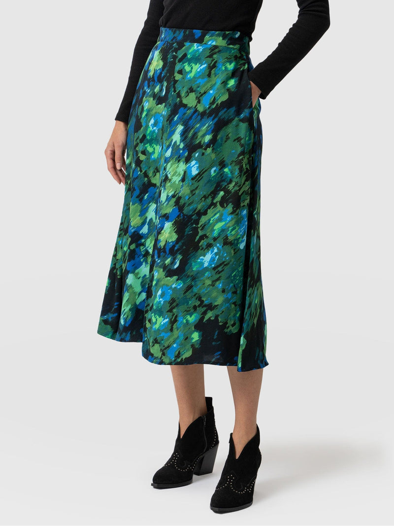 Marina Midi Skirt Green Satellite - Women's Skirts | Saint + Sofia® USA