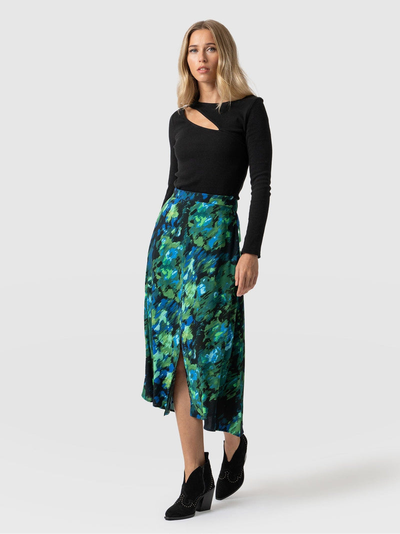 Marina Midi Skirt Green Satellite - Women's Skirts | Saint + Sofia® USA